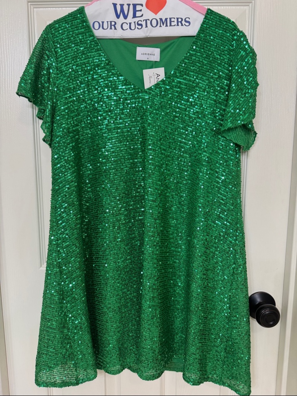 Adrienne Emerald Green Sequin V-Neck Dress
